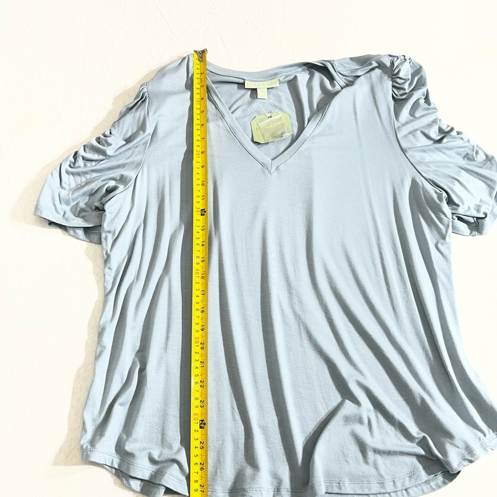 Ryegrass Sky Blue V-Neck Ruched Sleeve Top - Picture 8 of 8